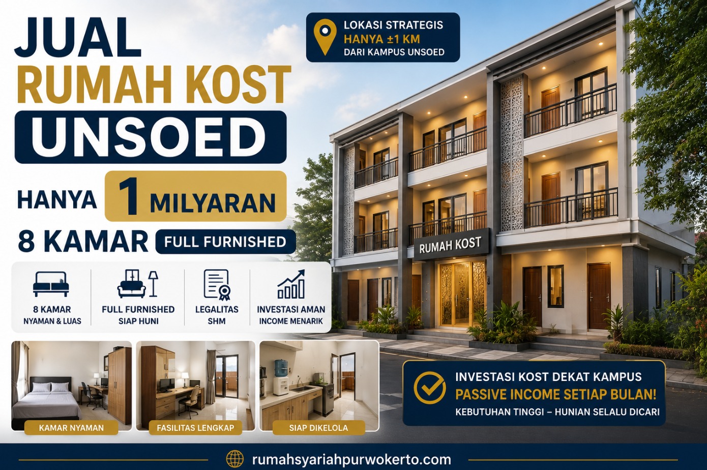 Jual Rumah Kost Unsoed – Hanya 1 Milyaran 8 Kamaf Full Furnished